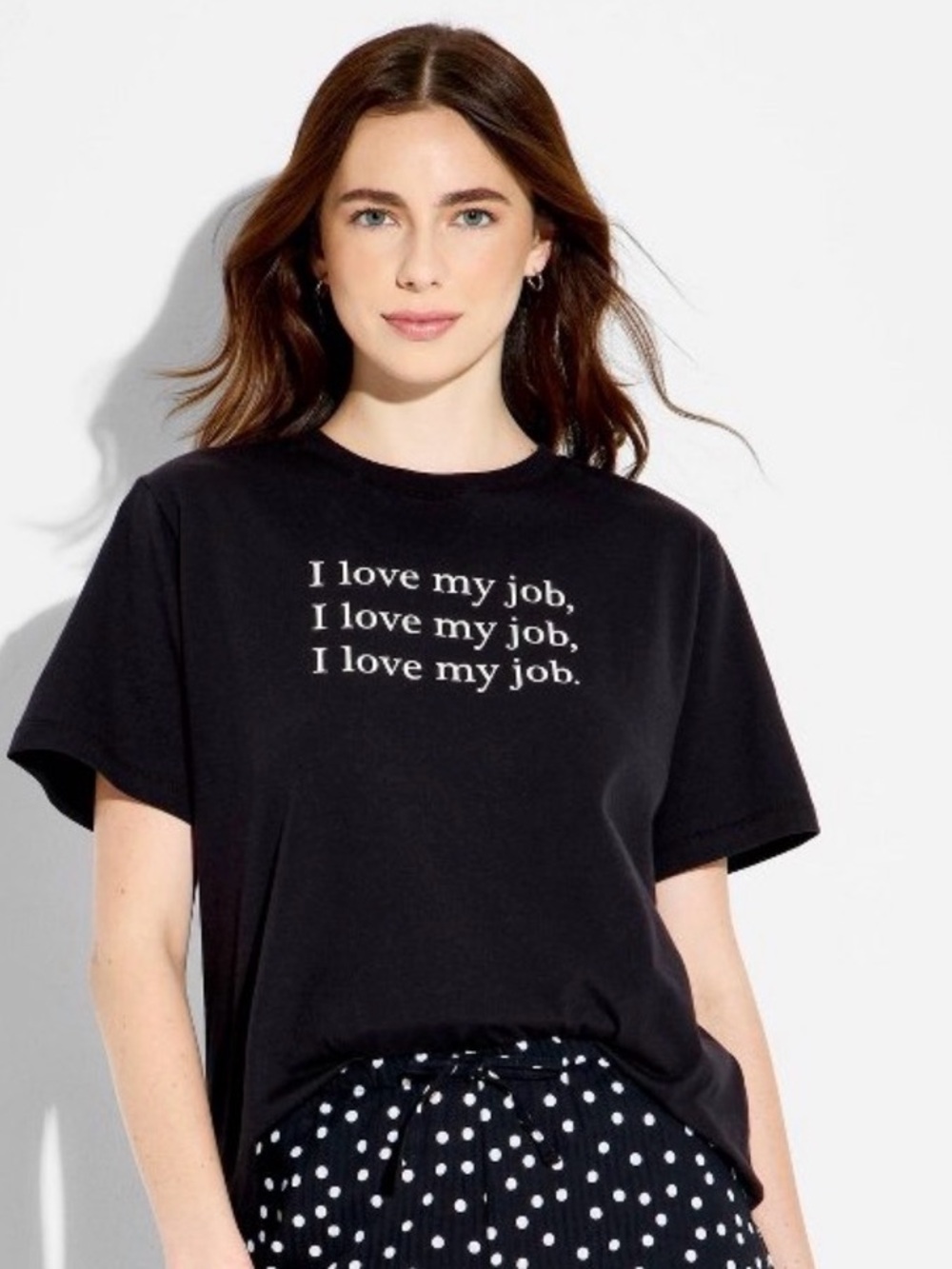 Black Short Sleeve Tee with 'I love my job' Text